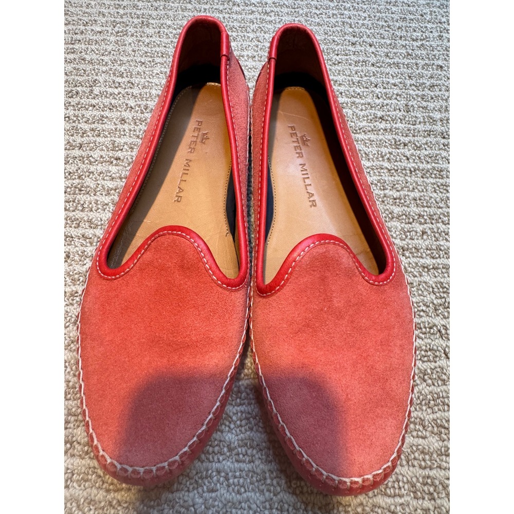 Peter Millar‎ Mens Red Suede Leather Driving Loafers Moc Toe Slip On Shoes 8M